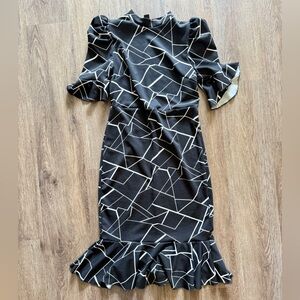 Black Geometric Ruffle Sleeve Dress